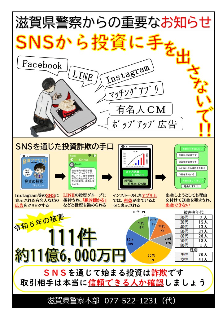 滋賀県警察からの”重要な”お知らせ】SNSから投資に手を出さないで