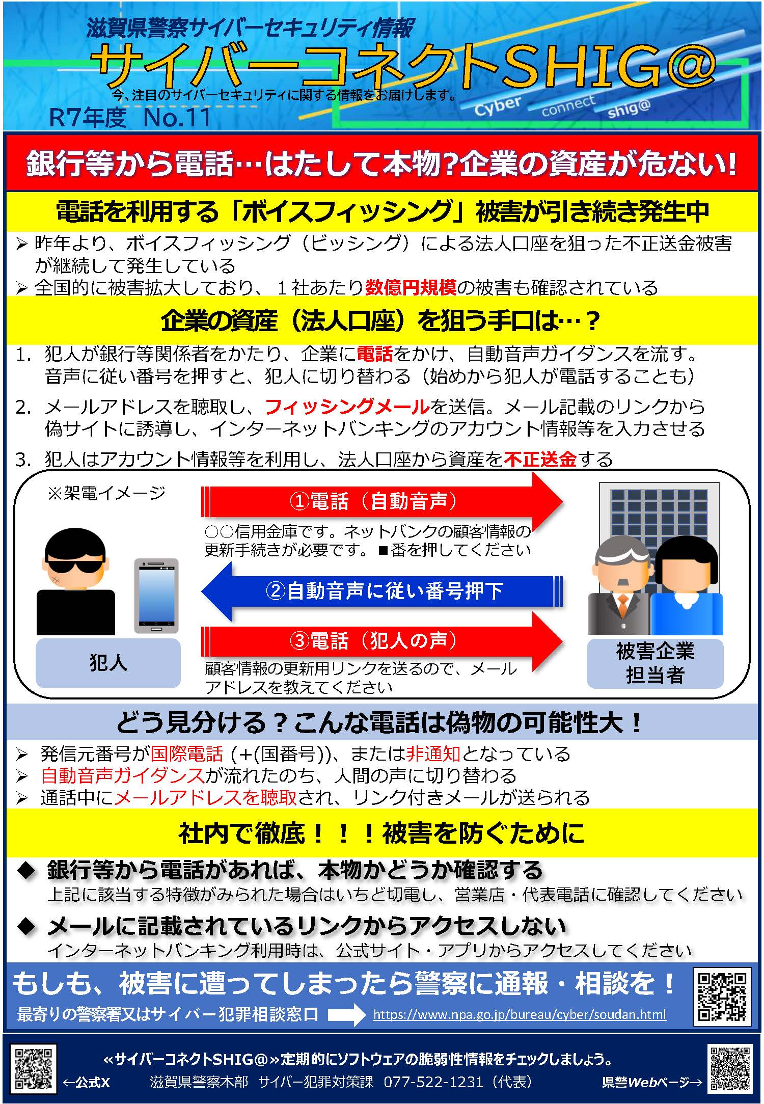 滋賀県警察からのお知らせ】銀行等から電話…はたして本物？企業の資産
